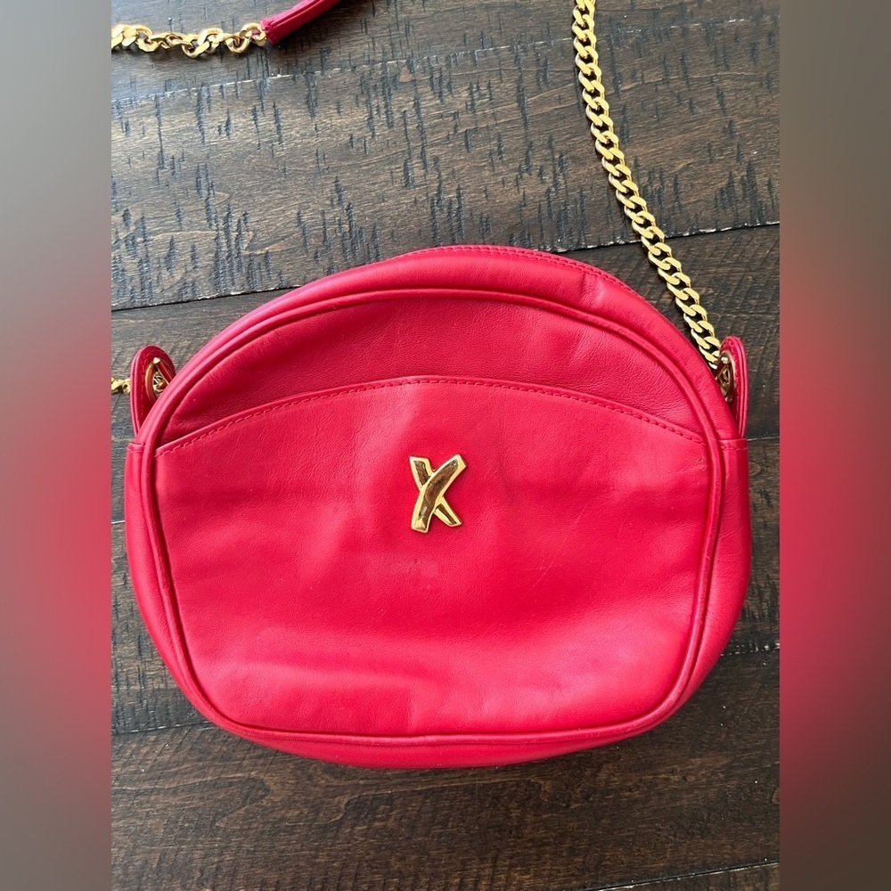 Paloma Picasso Vintage Red Leather Gold Chain Crossbody